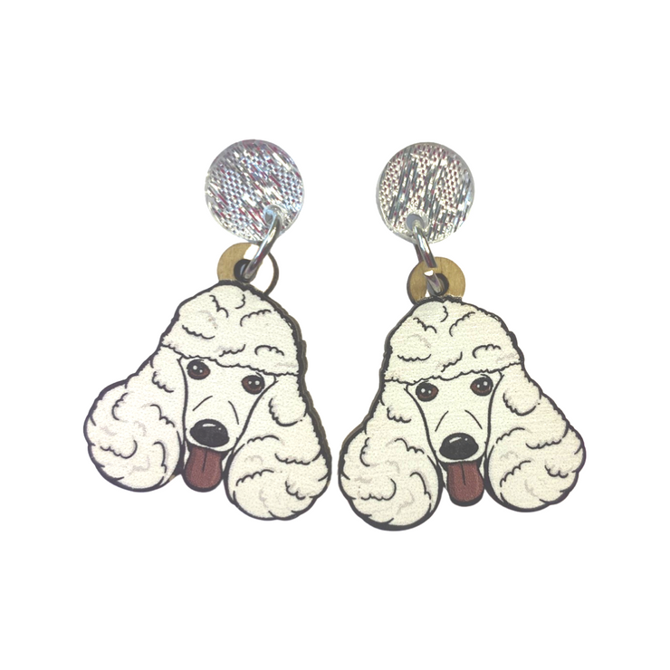 White Poodle Face Earrings