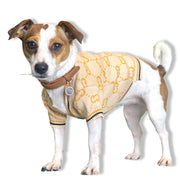 Preppy Pup Cardigan Sweater - Beige/Yellow