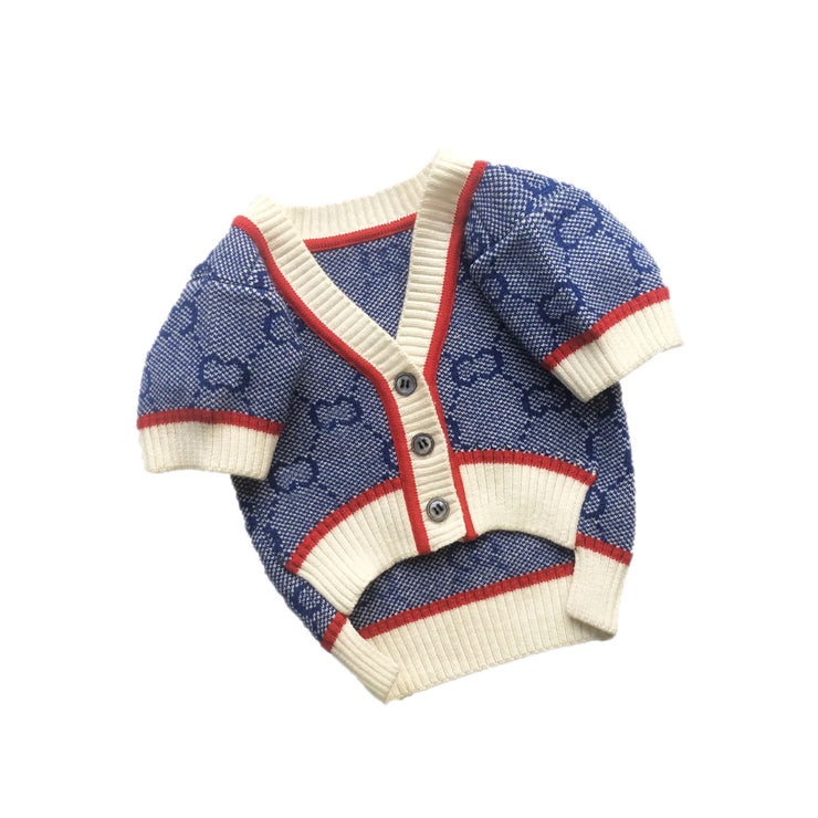 Preppy Pup Cardigan Sweater - Blue