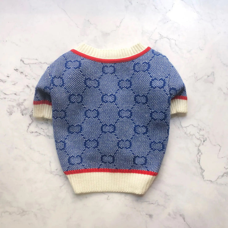 Preppy Pup Cardigan Sweater - Blue