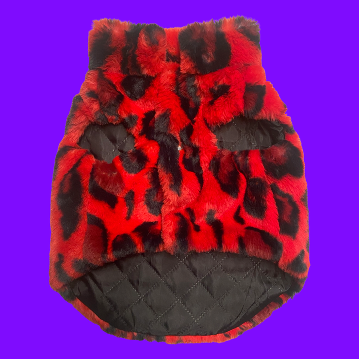 Red Leopard Faux Fur Pet Jacket