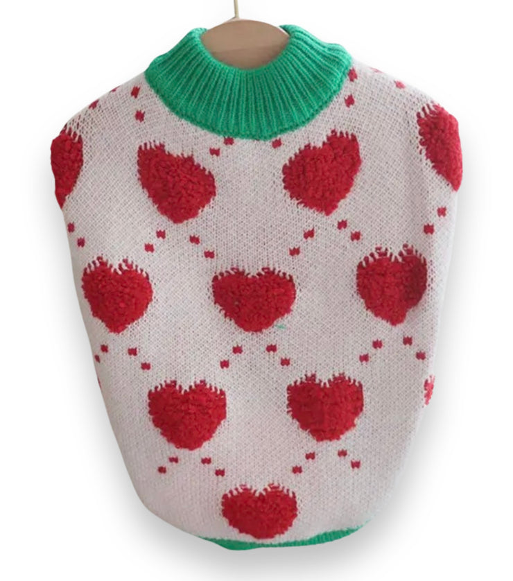 Snuggle Heart Red, Green and White Knitted Cardigan