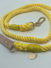 Braided Cotton Dog Leash With Vegan Leather Handle - Sunny Yellow