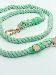 Braided Cotton Dog Leash With Vegan Leather Handle - Fresh Mint