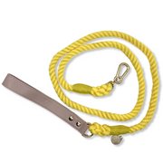 Braided Cotton Dog Leash With Vegan Leather Handle - Sunny Yellow