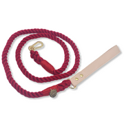 Braided Cotton Dog Leash With Vegan Leather Handle - Royal Red
