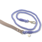 Braided Cotton Dog Leash With Vegan Leather Handle - Soft Purple