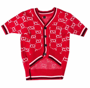 Preppy Pup Cardigan Sweater - Red
