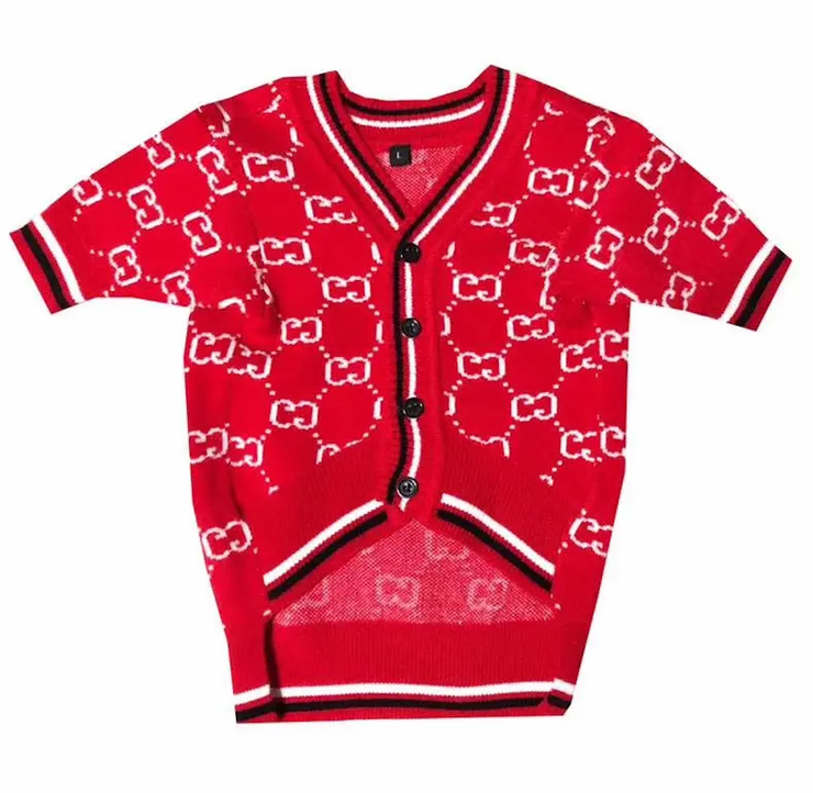 Preppy Pup Cardigan Sweater - Red