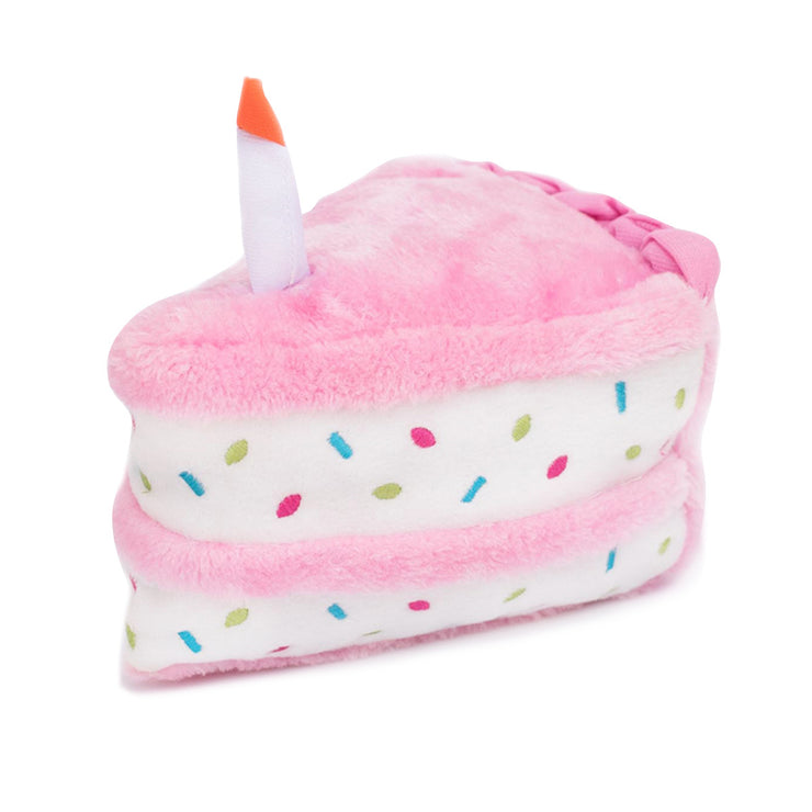 Plush Birthday Cake with Blaster Squeaker Dog Toy - Pink