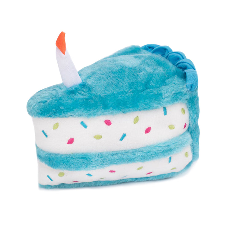 Plush Birthday Cake with Blaster Squeaker Dog Toy -Blue