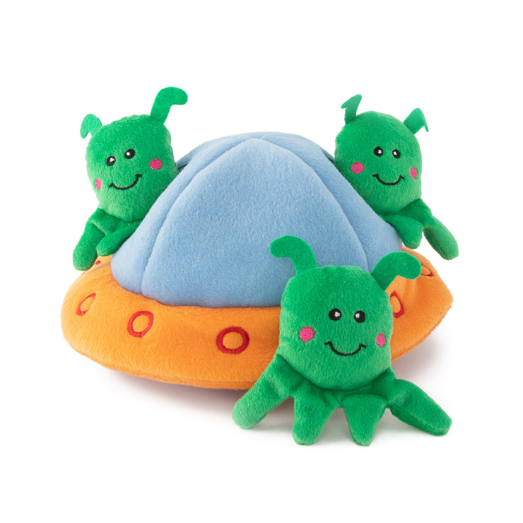 Burrow Squeaker Dog Toy - 3 Aliens in a UFO