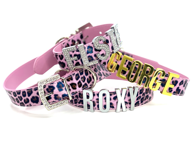 Customisable Name Collar - Pink Leopard