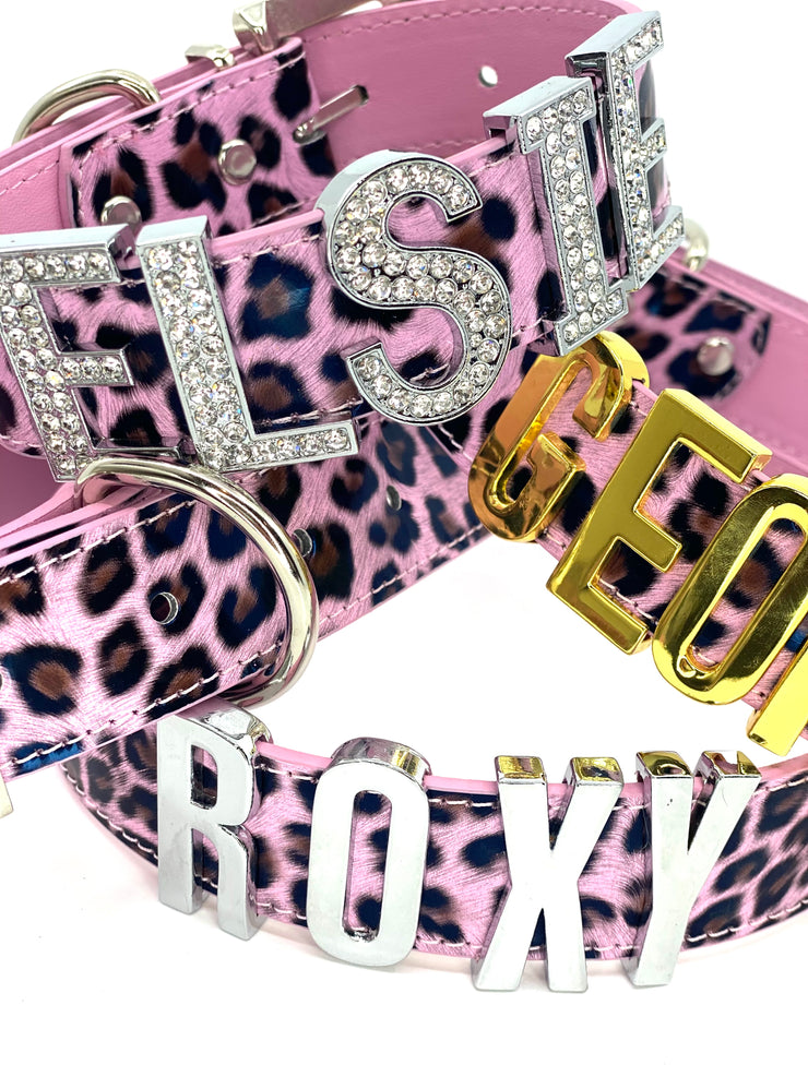 Customisable Name Collar - Pink Leopard