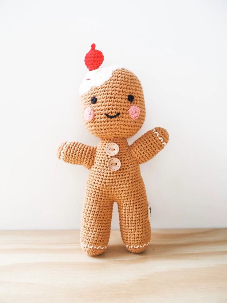 Gingerbread Man Organic Crochet Squeaky Toy