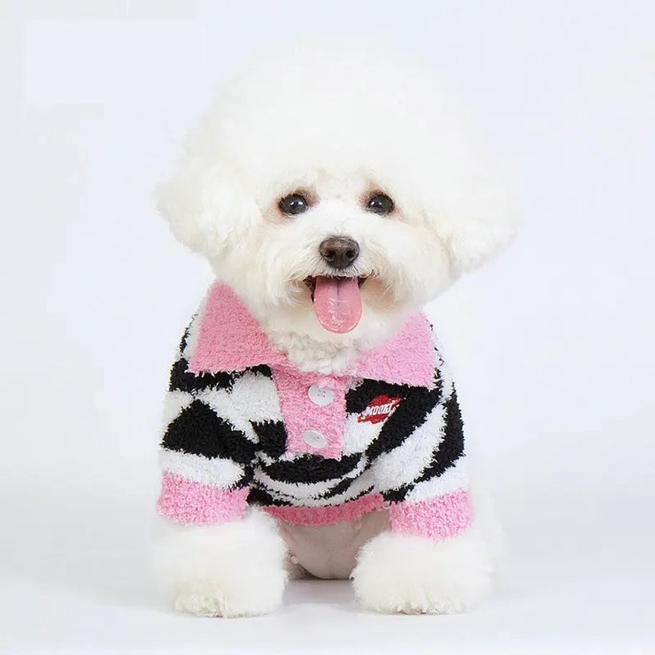 Black & White Diamond Check with Pink Trim Knitted Sweater