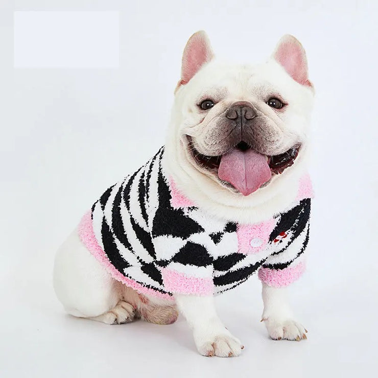 Black & White Diamond Check with Pink Trim Knitted Sweater