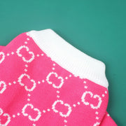 Pink Inspired Knitted Sweater with White Trim