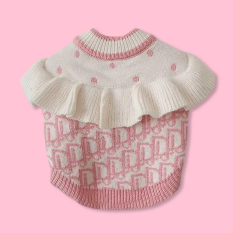 Pink Frilled Knitted Cardigan Sweater