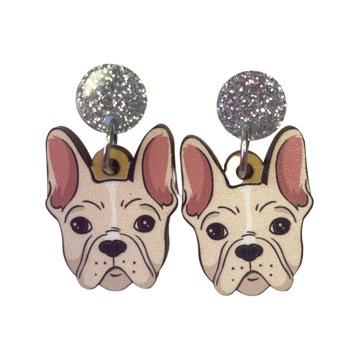 White Frenchie Face Earrings