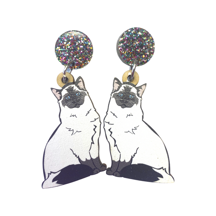 Seal Point (white body) Ragdoll Cat Earrings