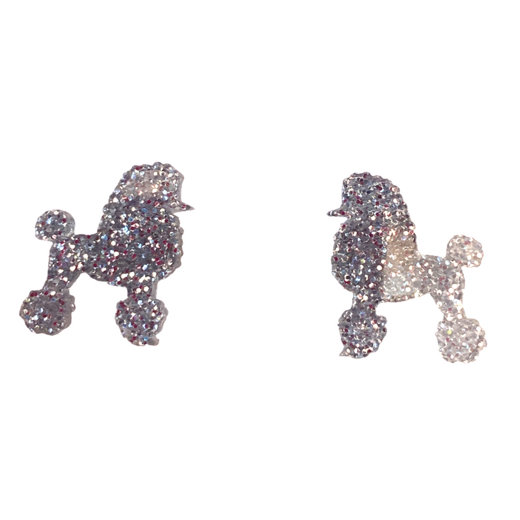 Silver Glitter Poodle Earrings Studs