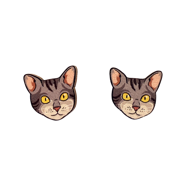 Tabby Cat Head Earrings Studs