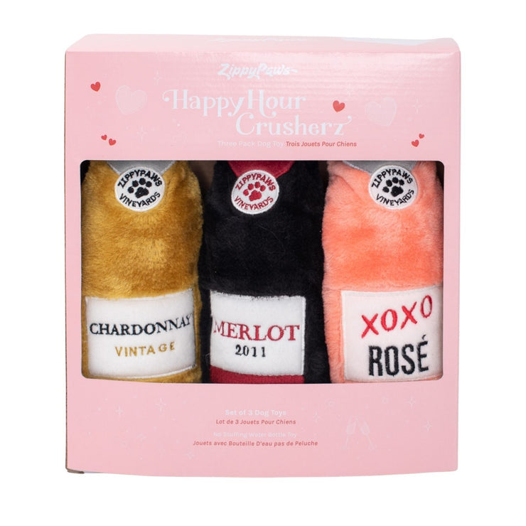 Happy Hour Crusherz Dog Toy - "Wine Lovers" 3-pack